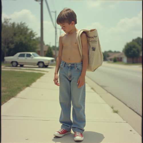 Summer Newspaper Delivery Boy in 1980s Suburb