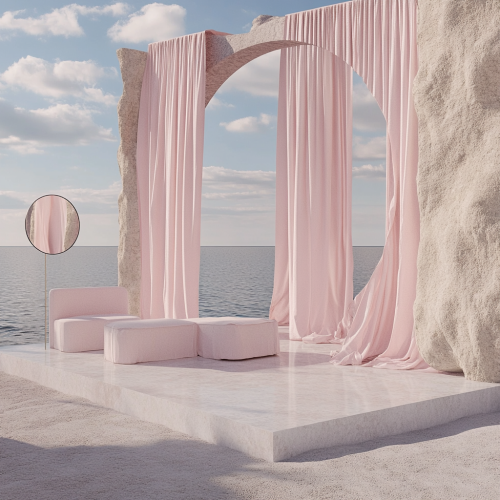 Summer-themed Podcast Corner with Pink Chiffon Curtains