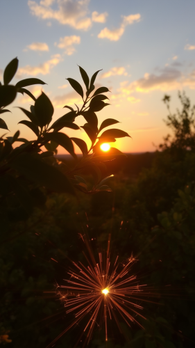 Sunset and Sparkling Light Through Tree Leaves