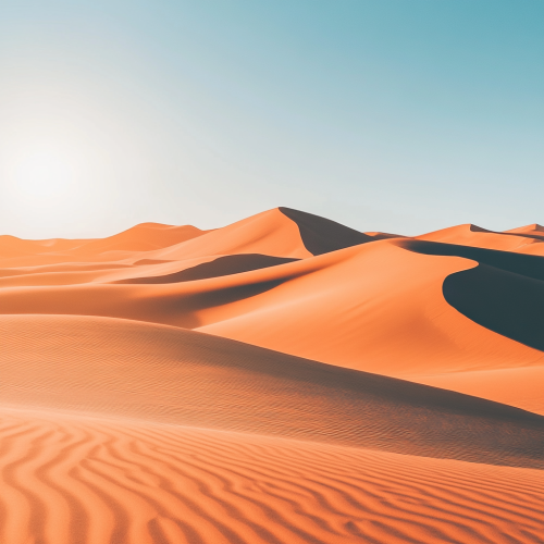Sunset over sand dunes with lone shadow