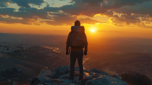 Sunset pilgrimage view path Jerusalem mountain 8k photography