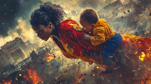 Superhero black woman saves toddler from house fire.