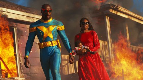 Superhero man, woman save child from fire