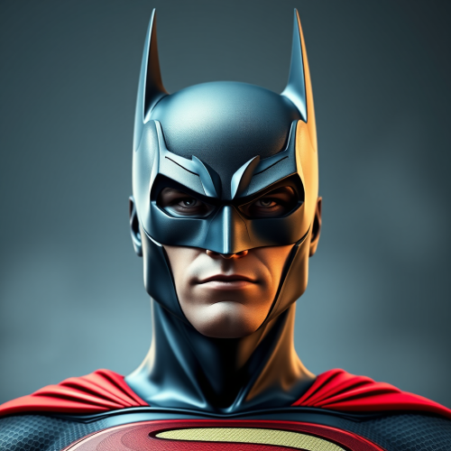Superman and Batman combined into one superhero face.