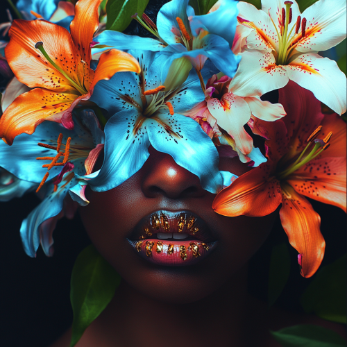 Surreal Artistic Portrait of a Melanated Girl with Lilies