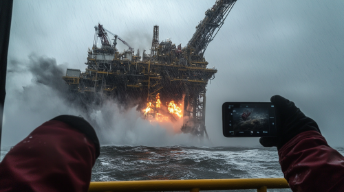 Surreal Cthulu destroys oil rig in stormy weather