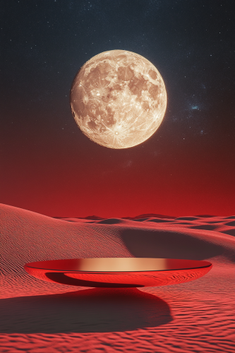 Surreal desert platform under moonlight with cosmic background. Surreal desert platform under moonlight with cosmic background.