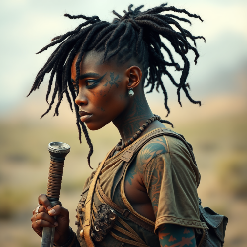 Survivor Woman with Armor, Tattoos and Weapons