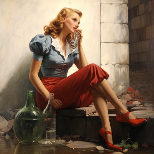 Swedish woman drinking water in high heels