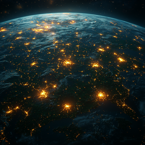 Synthetic beings in AGI defense grid protecting planet.