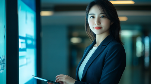 Taiwanese Female Bank Clerk Introducing Online Banking Loan