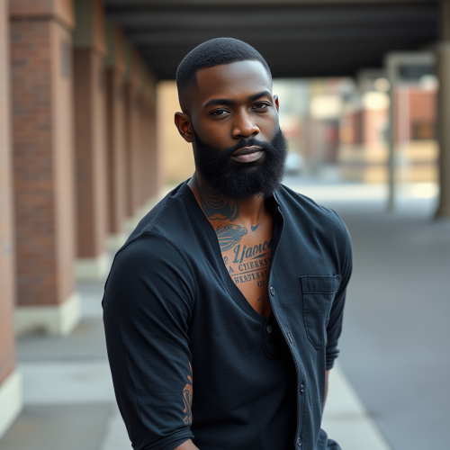 Tall, Tattooed Man in Black with Mafia Vibe