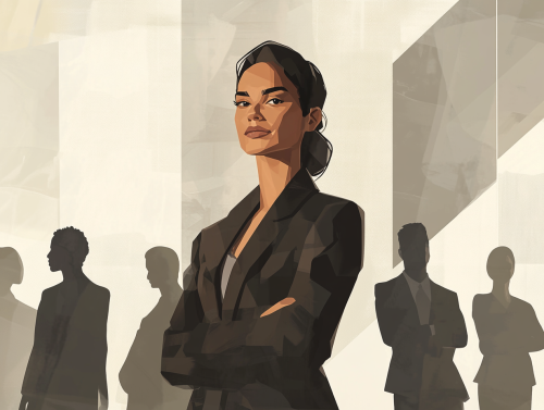 Team leader confidently stands with diverse team members