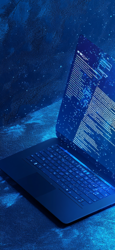 Tech Laptop with Holographic Coding Display