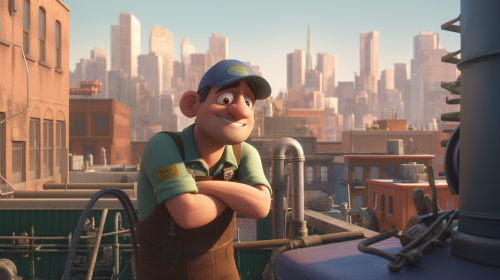 Technician fixing HVAC unit on rooftop in city