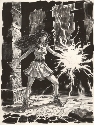 Teenage Wizard Apprentice Casting Spell in Ancient City