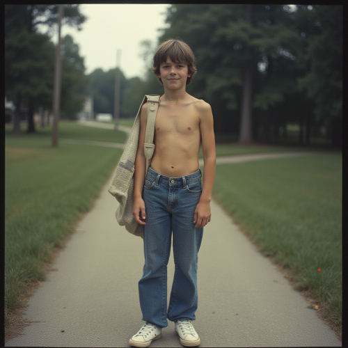 Teenager Delivering Newspapers in 1980s Suburb