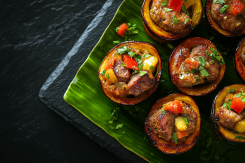 Tempting close-up shot of stuffed plantain cups.