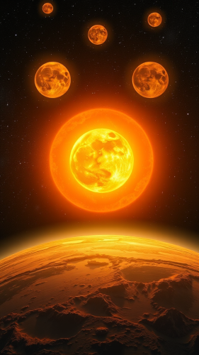 Ten suns shining brightly on planet Earth.