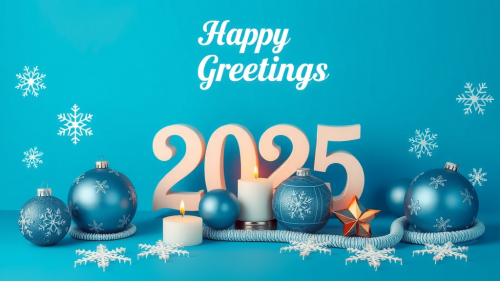 The 2025 Seasonal Greeting Card with Blue Decorations