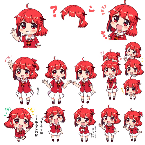 The Anime Girl in Various Poses and Expressions