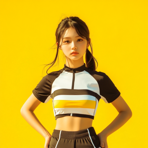 The Asian sports model girl on yellow background.
