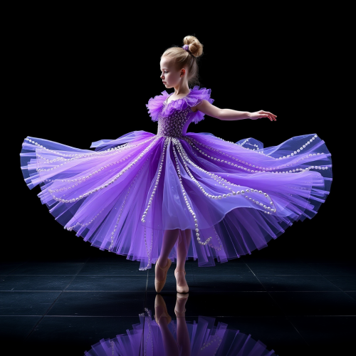 The Ballet Dancer in Purple Dress under Spotlight