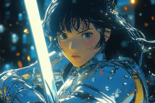 The Beautiful Swordswoman in Silver Armor Anime Style