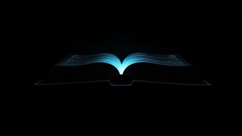 The Bible glowing blue with digital light The Bible glowing blue with digital light
