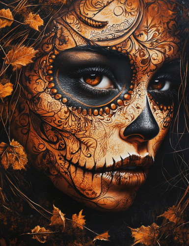 The Catrina's Intricate Makeup at Fall Sunset