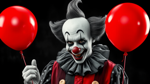 The Clown with Red Balloon in Monochrome Art