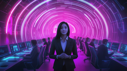 The Confident Leader in Futuristic Office