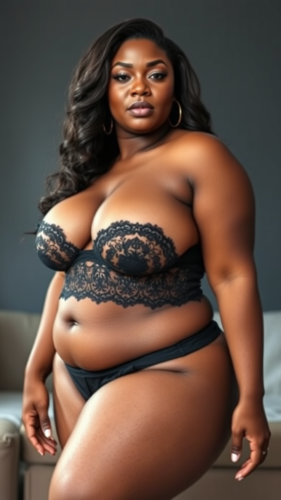 The Curvy African American Woman in Black Lingerie