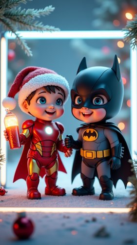 The Cute Christmas Duo: Baby Iron Man and Batman