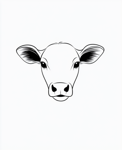 The Cute Cow Drawing on White Background
