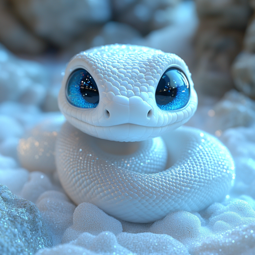 The Cute White Snake with Blue Eyes