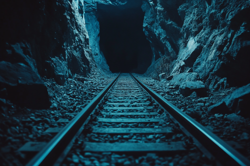 The Dark Mine Tunnel with Train Tracks