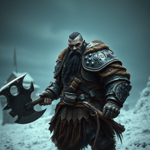 The Dwarven Warrior in Snowy Battle - Aesthetic Style