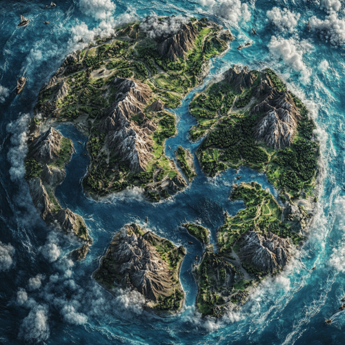 The Earth surrounded by water on all sides