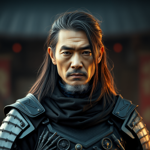 The Elderly Asian Samurai in Cyberpunk Armor