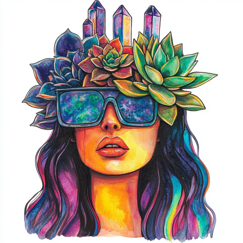 The Exotic Woman with Succulent Garden Sticker Art
