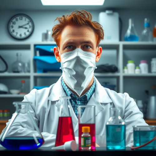 The Faceless Scientist Examining Beakers in Lab