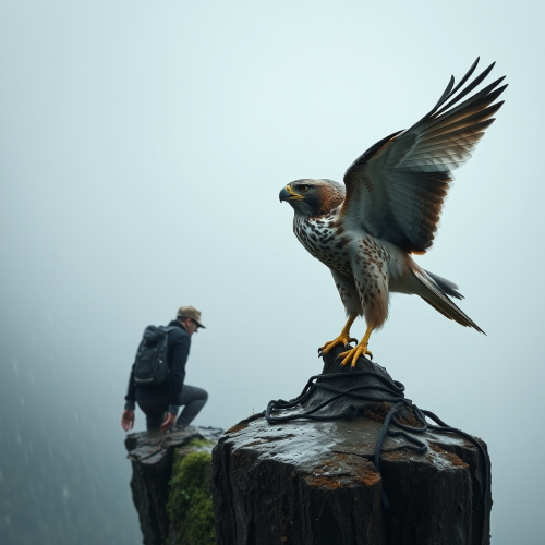 The Falcon Cries beside Dying Man on Cliff