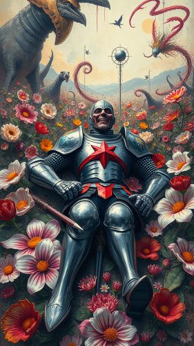 The Fallen Knight in a Surreal Dreamlike Battlefield
