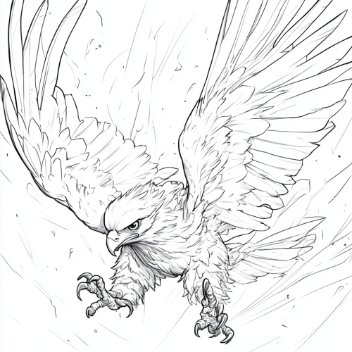 The Flapping Philippine Eagle in Line Art Style