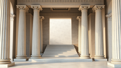 The Front View of Greek Columns and Staircase