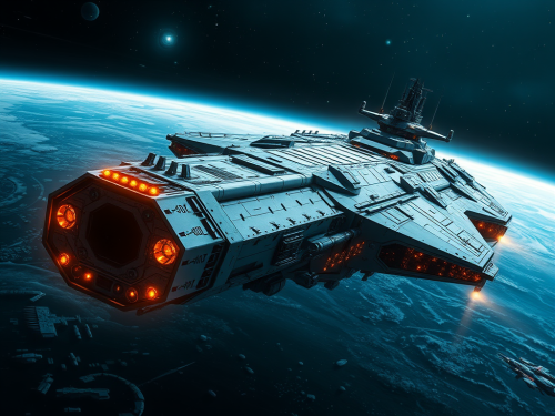 The Futuristic Galactic Warfare Battleship in Space