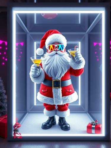 The Futuristic Neon Cube Party with Santa Claus