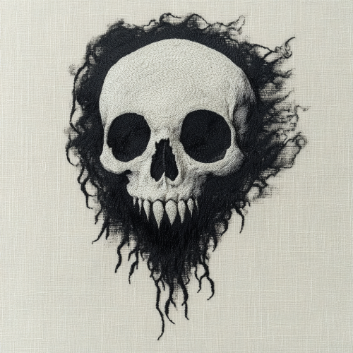 The Ghostly Skull: A Mystical Embroidered Illustration
