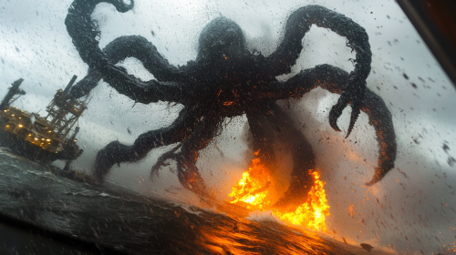 The Giant Beast Cthulu Destroying Oil Rig